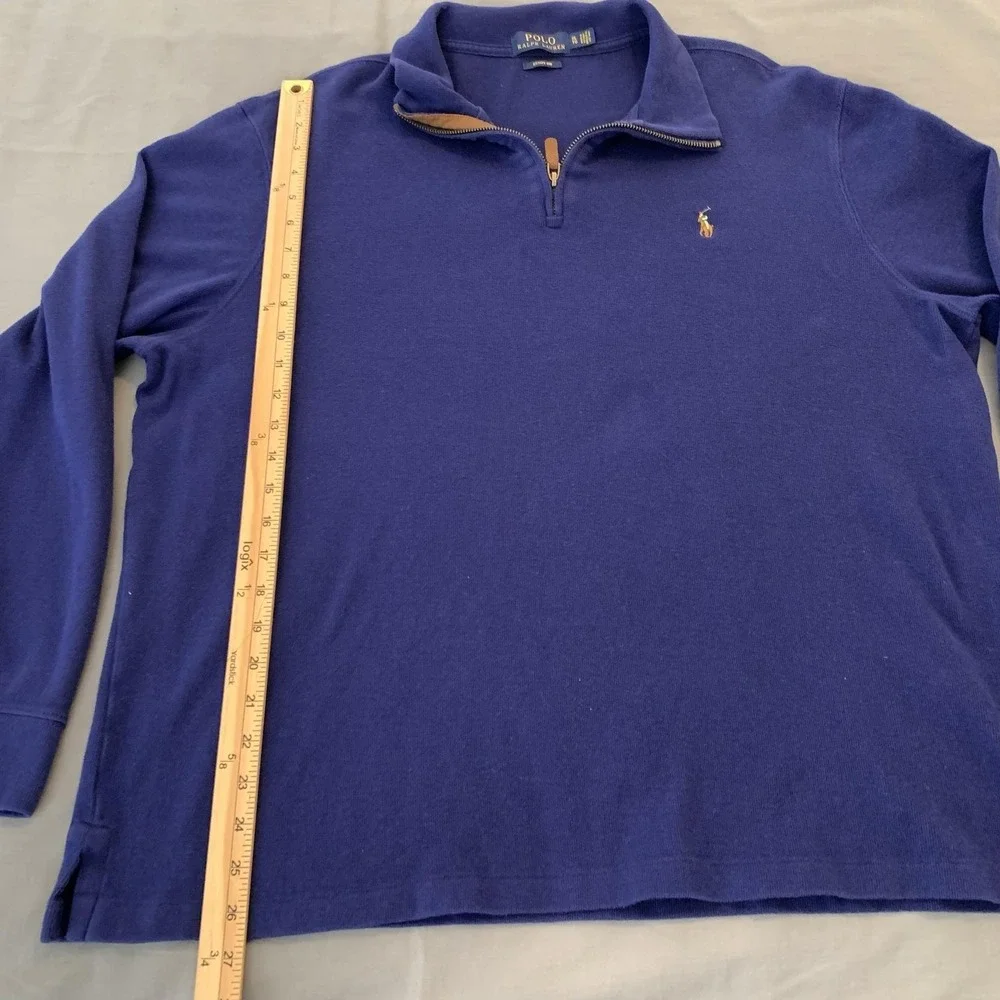 Polo Ralph Lauren Sweater Mens XL Blue Estate Rib 1/4 Zip Mock Neck Pullover